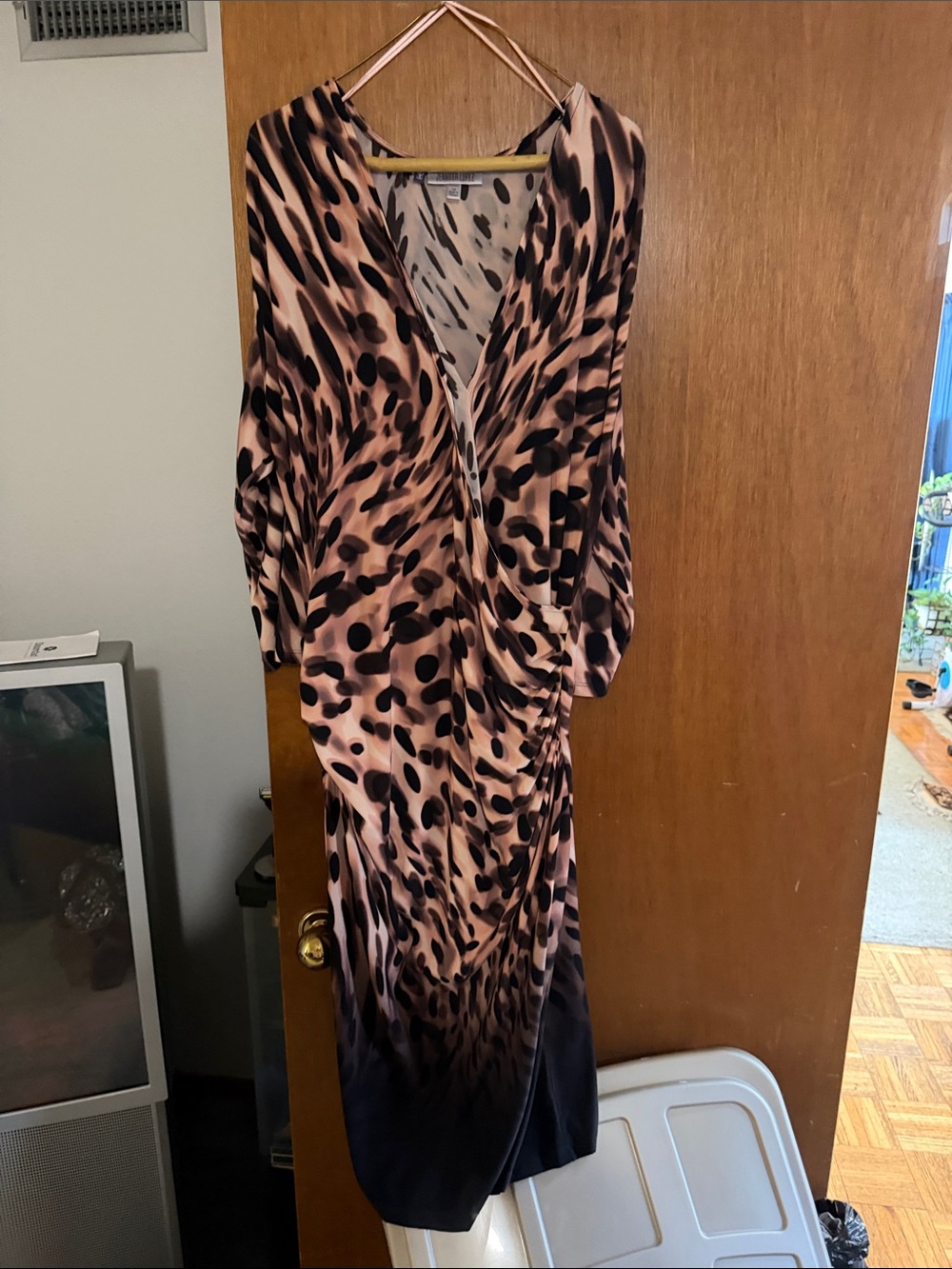 Jennifer Lopez Pink and Black Animal Print Midi Dress